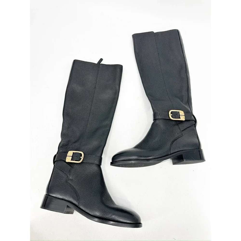 Tory Burch Brooke Black Tumbled Leather Riding Boots Women Size 5M EXCELLENT